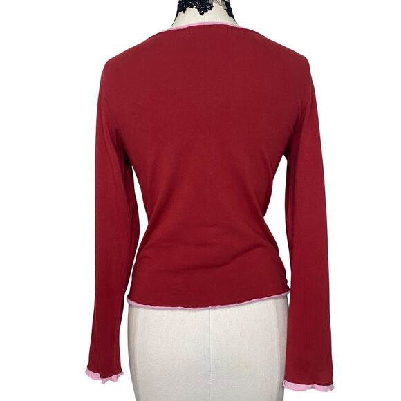 Vintage Y2K Peace on Earth Red and Pink Longsleeve Top - Picture 4 of 8